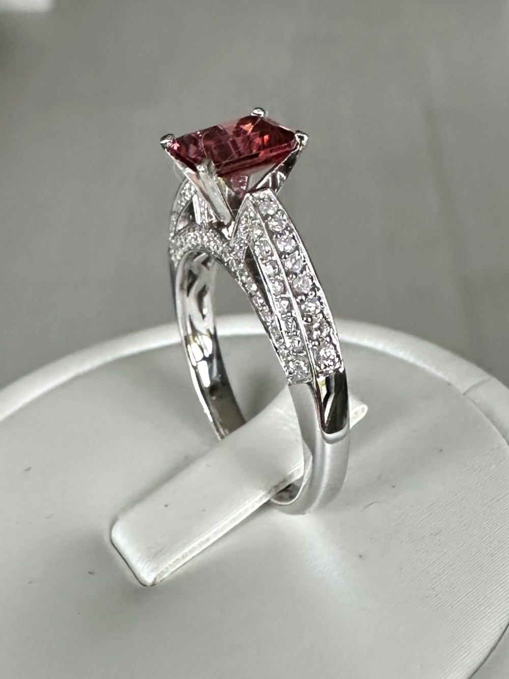 🔥 Vibrant Raspberry Rubellite Tourmaline & Diamond 14k White Gold Ring 💍 Sz 7 - Picture 4 of 11